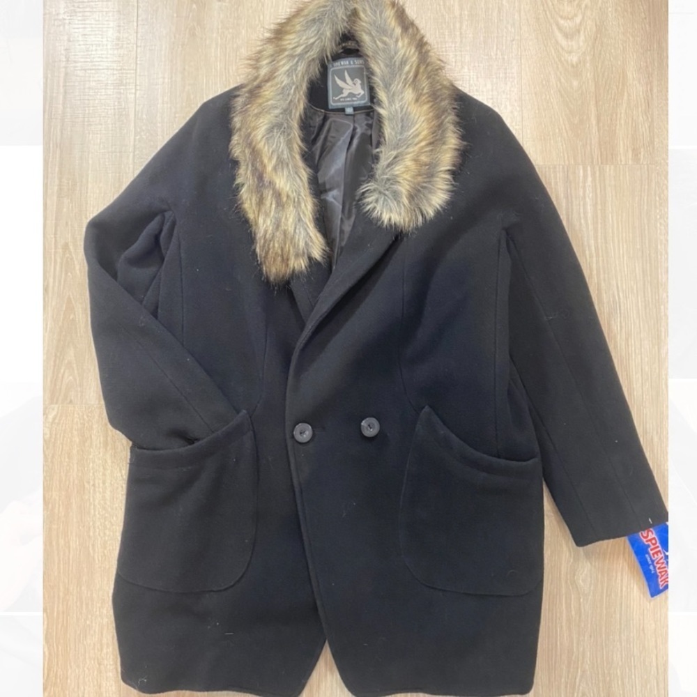 Spiewak & Sons Wool Dutchess Coat with Faux Fur Lapel Sz L